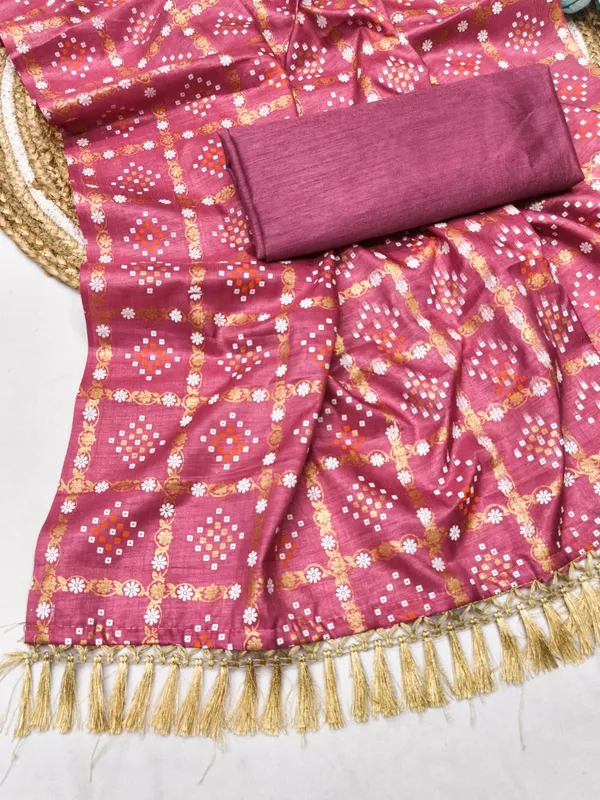 Pink_Silk_Bandhani_Print_Golden_Tassel_Border_Saree_For_Women