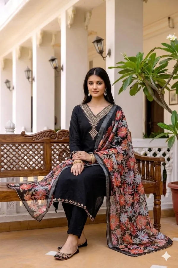 Black_Rayon_Embroidered_Straight_Kurta_Set_For_Women