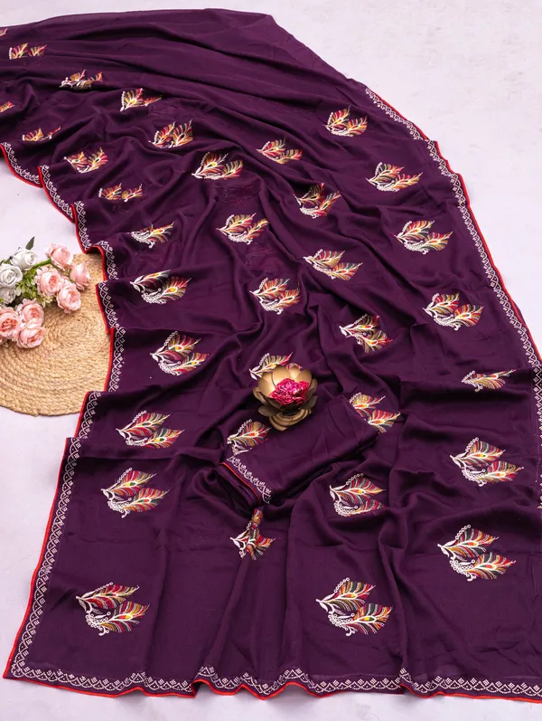 Purple_Silk_Embroidered_Feather_Motif_Saree_For_Women