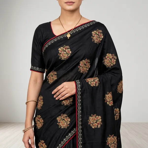 Black_Silk_Embroidered_Floral_Motif_Saree_For_Women