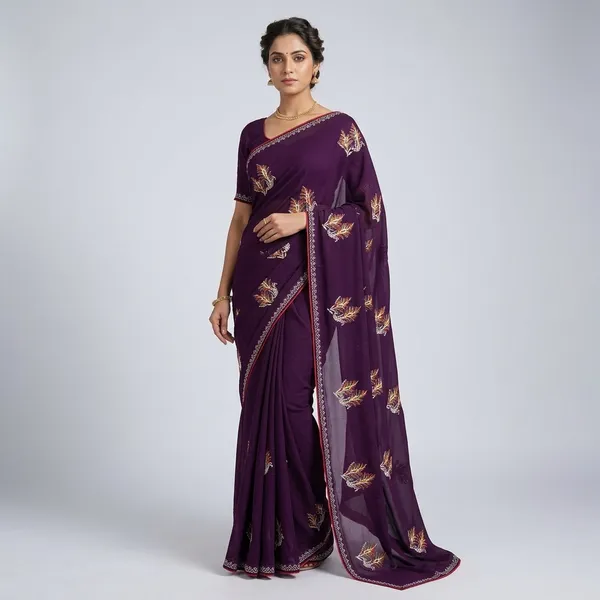 Purple_Silk_Embroidered_Feather_Motif_Saree_For_Women