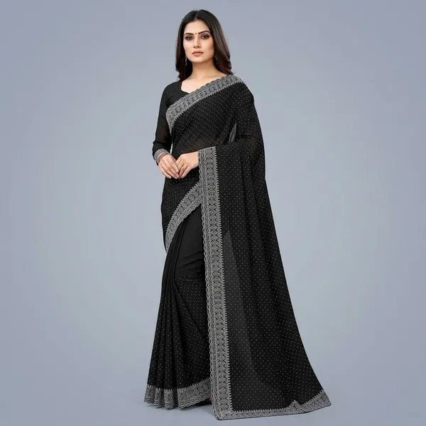Black_Silk_Embroidered_Floral_Paisley_Border_Saree_For_Women