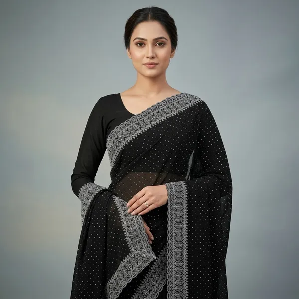 Black_Silk_Embroidered_Floral_Paisley_Border_Saree_For_Women