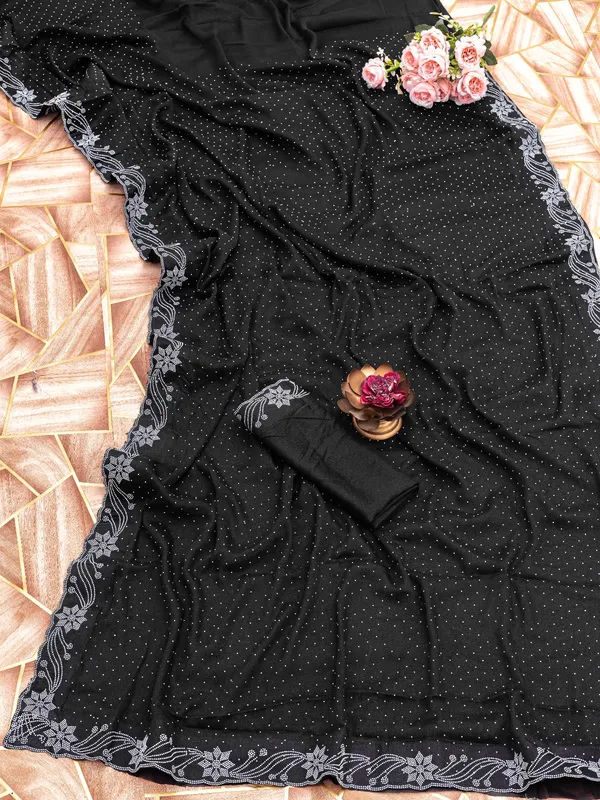 Black_Silk_Embroidered_Floral_Paisley_Border_Saree_For_Women