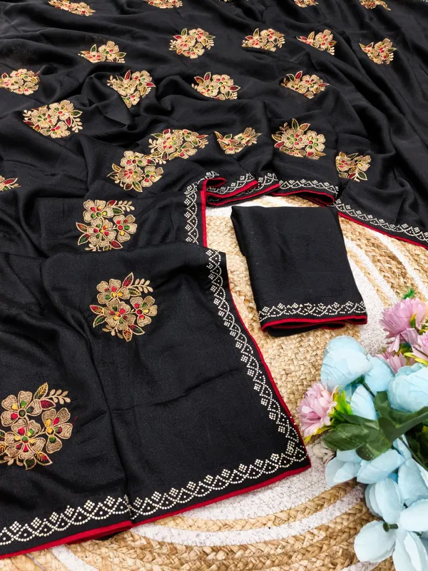 Black_Silk_Embroidered_Floral_Motif_Saree_For_Women