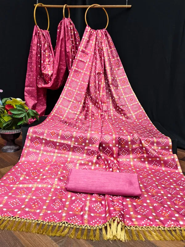 Pink_Silk_Bandhani_Print_Golden_Tassel_Border_Saree_For_Women