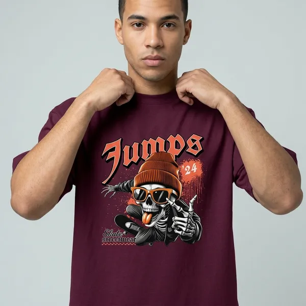 Burgundy_Cotton_Oversized_Skull_Graphic_Print_T-Shirt_For_Unisex