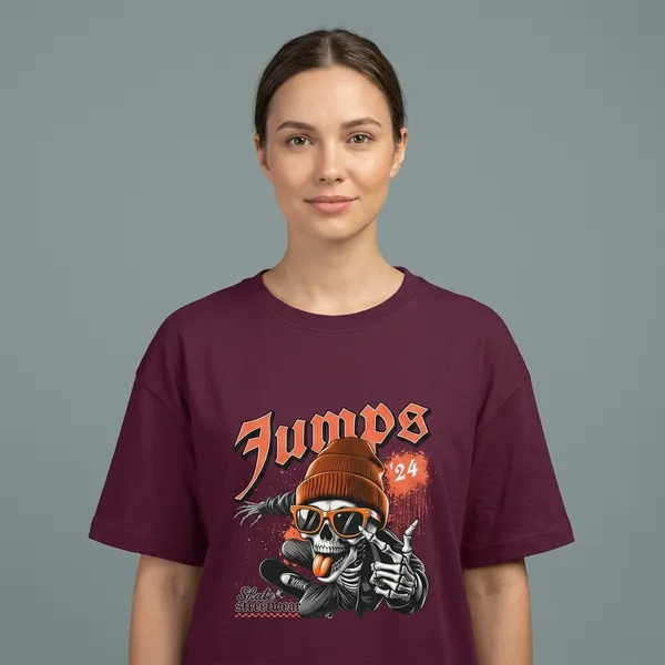 Burgundy_Cotton_Oversized_Skull_Graphic_Print_T-Shirt_For_Unisex