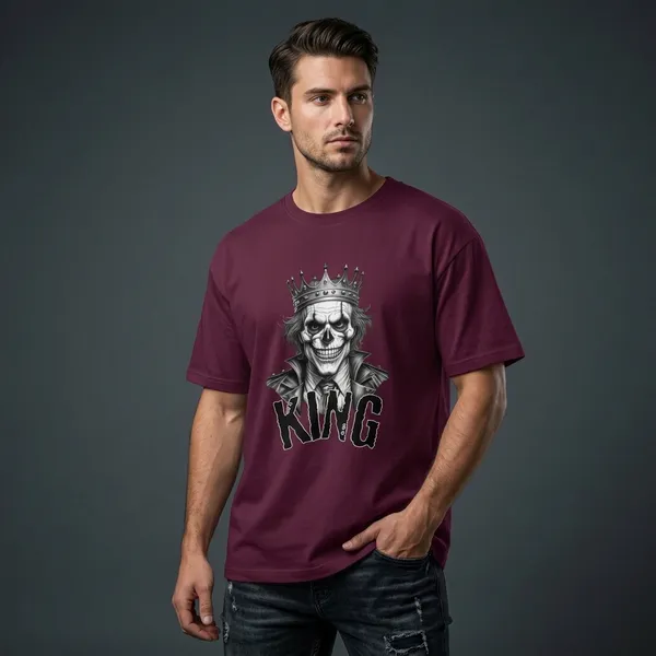 Maroon_Cotton_Oversized_Skull_King_Graphic_Print_T-Shirt_For_Unisex