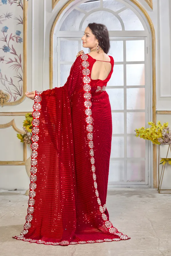 Georgette_Saree_With_Heavy_Mirror_Work_And_Sequence_With_Matching_Blouse_Piece
