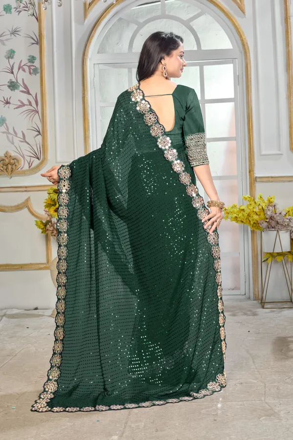 Georgette_Saree_With_Heavy_Mirror_Work_And_Sequence_With_Matching_Blouse_Piece