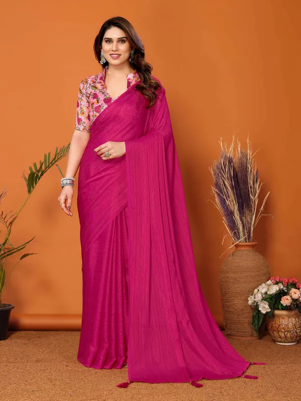 Chiffon_Plain_Saree_With_Kalamkari_Digital_Print_Blouse
