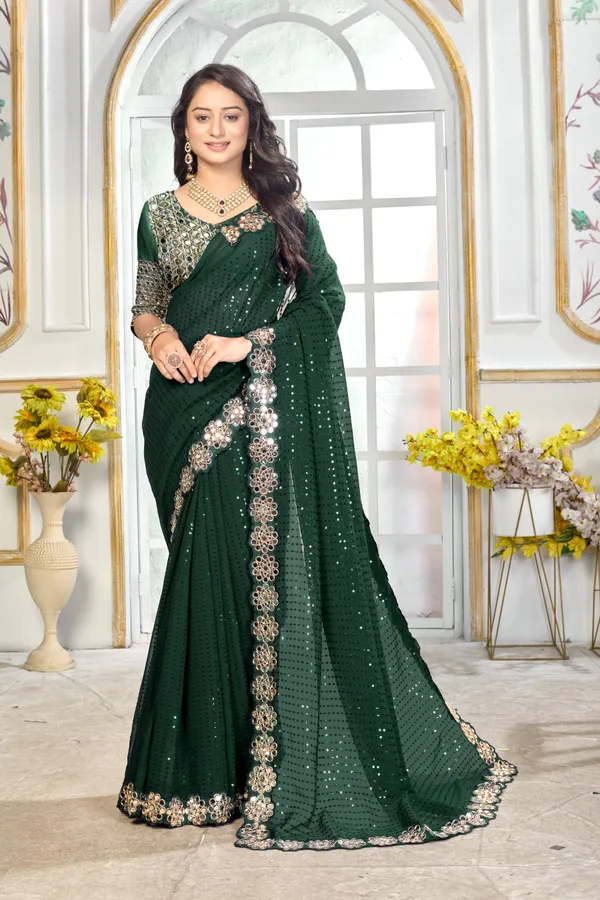 Georgette_Saree_With_Heavy_Mirror_Work_And_Sequence_With_Matching_Blouse_Piece