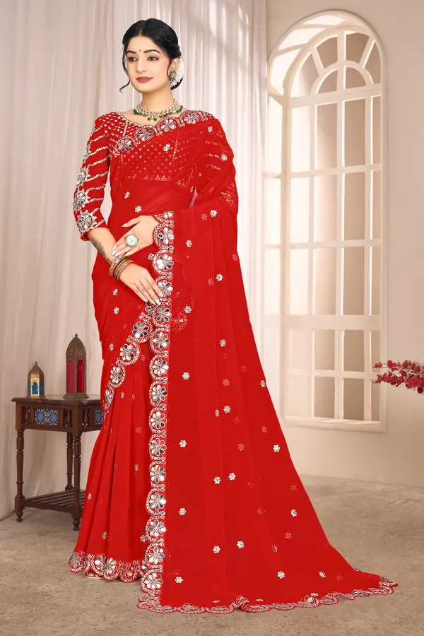 Georgette_Saree_With_Heavy_Mirror_Work_And_Sequence_With_Matching_Blouse_Piece