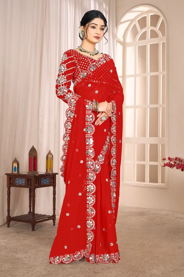Georgette_Saree_With_Heavy_Mirror_Work_And_Sequence_With_Matching_Blouse_Piece
