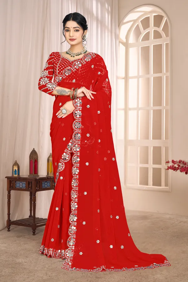 Georgette_Saree_With_Heavy_Mirror_Work_And_Sequence_With_Matching_Blouse_Piece