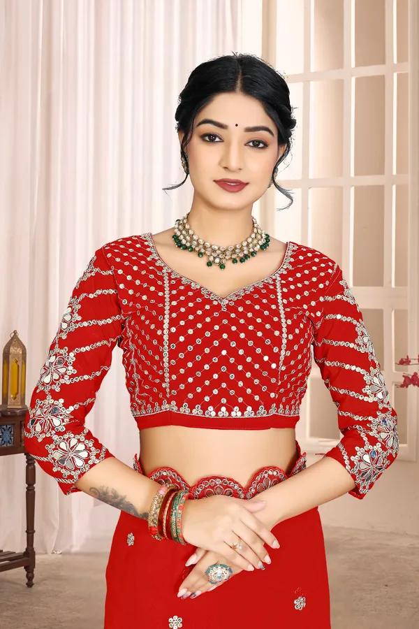 Georgette_Saree_With_Heavy_Mirror_Work_And_Sequence_With_Matching_Blouse_Piece