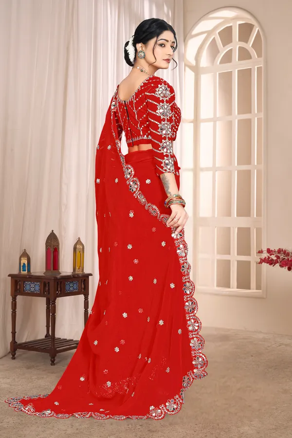 Georgette_Saree_With_Heavy_Mirror_Work_And_Sequence_With_Matching_Blouse_Piece