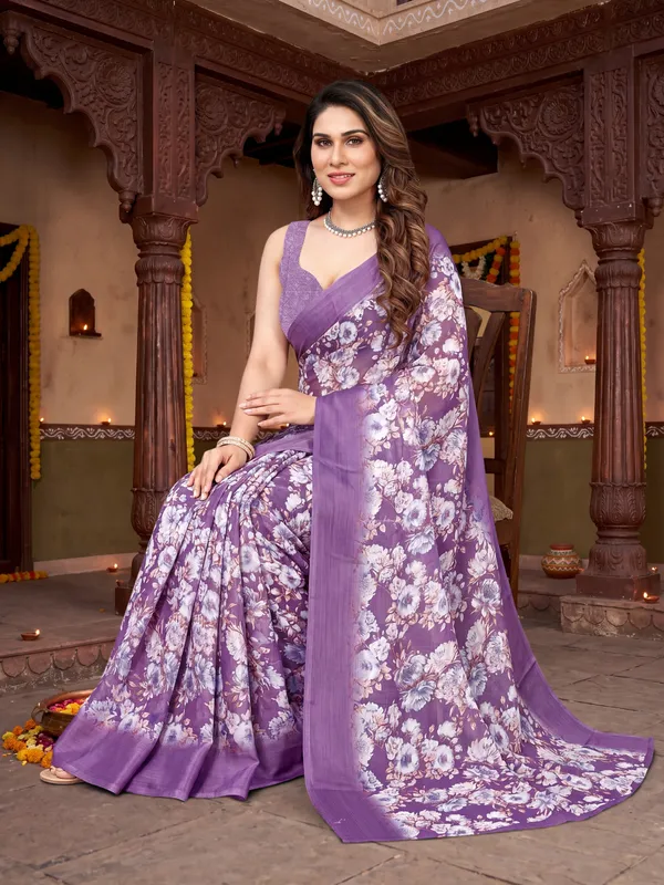 Tussar_Silk_Saree_Digital_Printed_Floral_Pattern_With_Running_Blouse_Piece