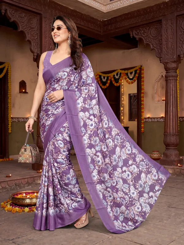 Tussar_Silk_Saree_Digital_Printed_Floral_Pattern_With_Running_Blouse_Piece
