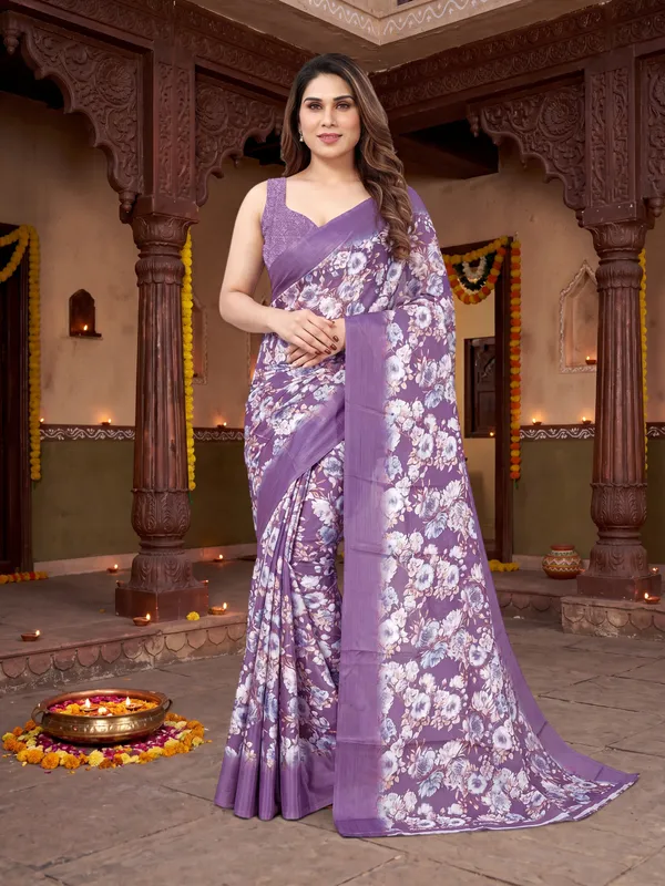 Tussar_Silk_Saree_Digital_Printed_Floral_Pattern_With_Running_Blouse_Piece