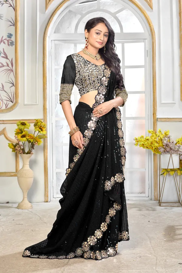 Georgette_Saree_With_Heavy_Mirror_Work_And_Sequence_With_Matching_Blouse_Piece
