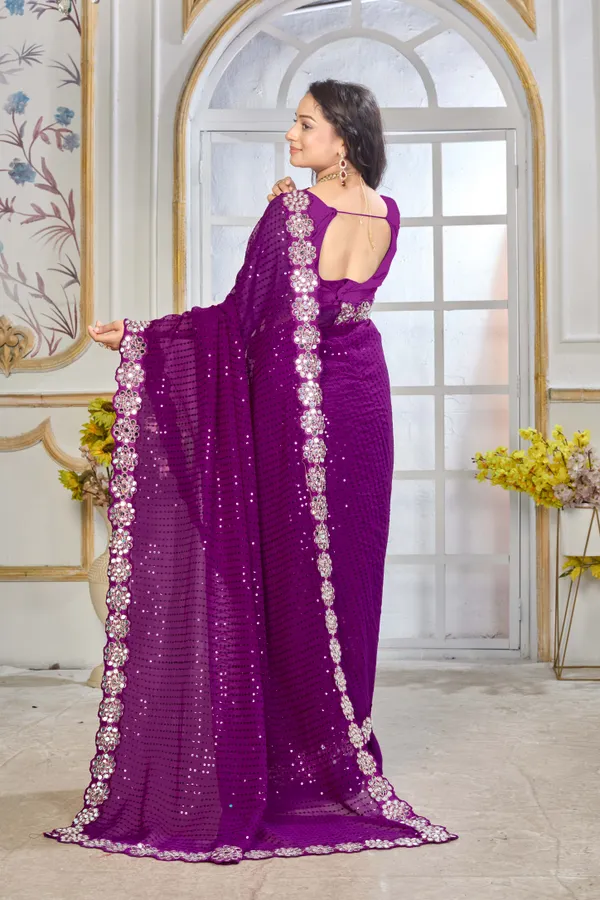 Georgette_Saree_With_Heavy_Mirror_Work_And_Sequence_With_Matching_Blouse_Piece