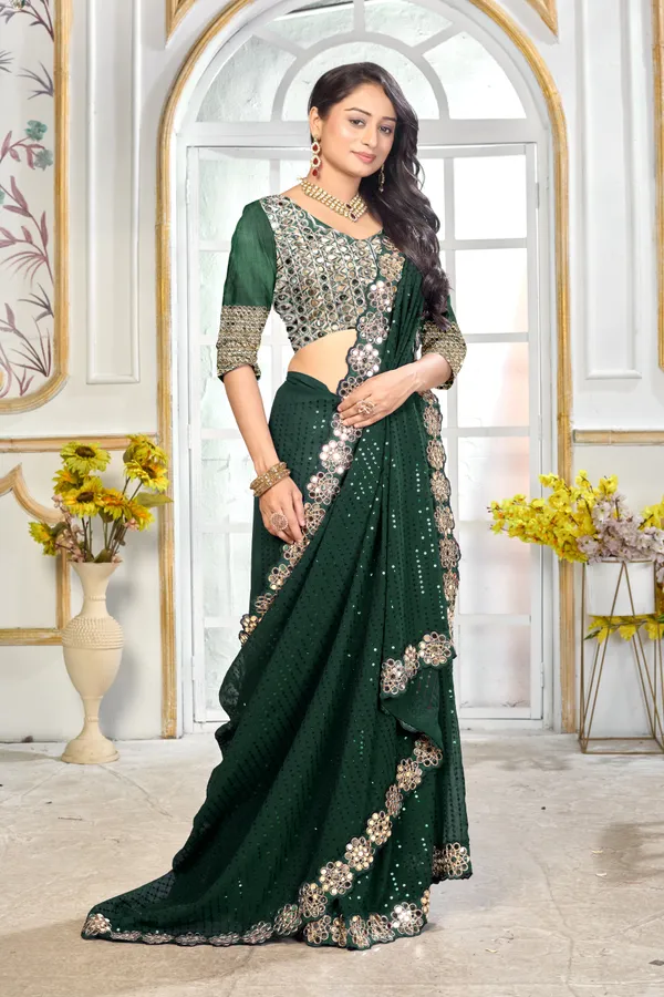 Georgette_Saree_With_Heavy_Mirror_Work_And_Sequence_With_Matching_Blouse_Piece