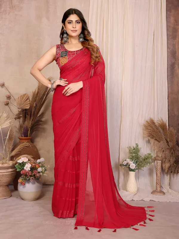 Georgette_Saree_Kaju_Patta_Pattern_Unstitched_Banglory_Print_Foil_Blouse