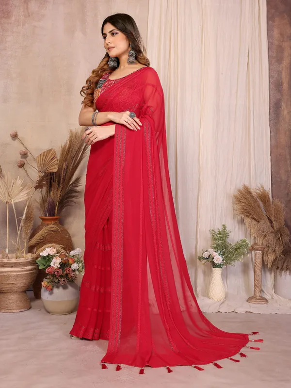 Georgette_Saree_Kaju_Patta_Pattern_Unstitched_Banglory_Print_Foil_Blouse