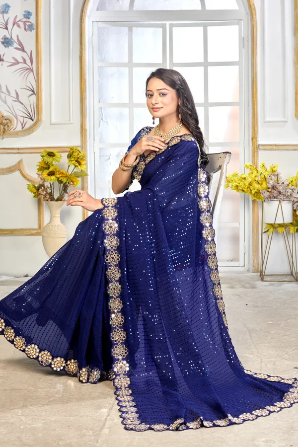 Georgette_Saree_With_Heavy_Mirror_Work_And_Sequence_With_Matching_Blouse_Piece