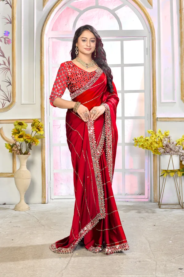 Satin_Silk_Saree_With_Exquisite_Mirror_Work_And_Matching_Blouse_Piece