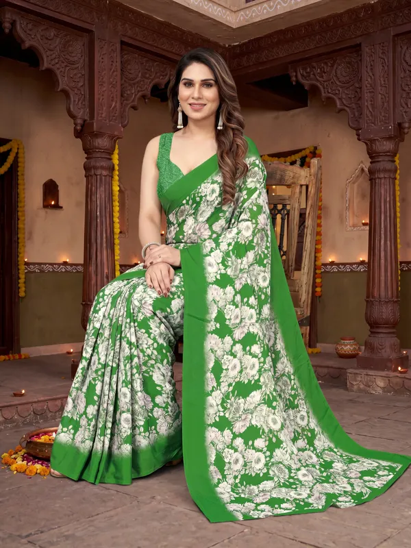 Tussar_Silk_Saree_Digital_Printed_Floral_Pattern_With_Running_Blouse_Piece