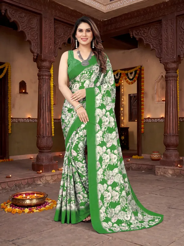 Tussar_Silk_Saree_Digital_Printed_Floral_Pattern_With_Running_Blouse_Piece