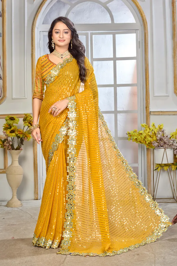 Georgette_Saree_With_Heavy_Mirror_Work_And_Sequence_With_Matching_Blouse_Piece