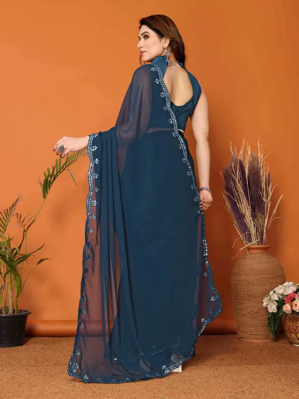 Women's_Georgette_Plain_Mirror_Work_Party_Wear_Sarees_With_Blouse_Piece