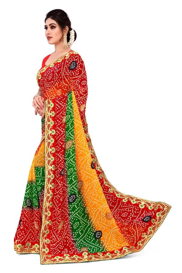 Georgette_Saree_Bandhani_Pattern_Fancy_Lace_Printed_Saree