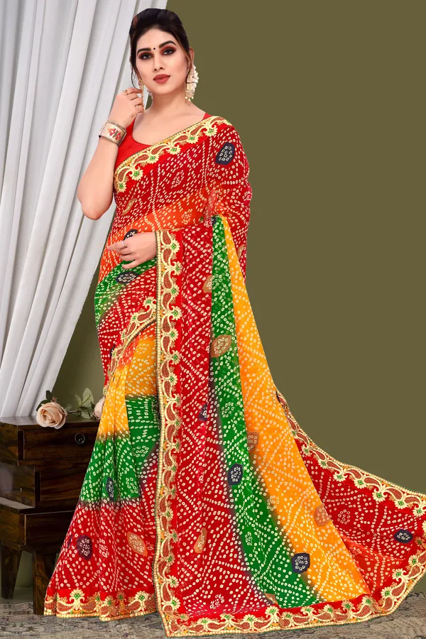 Georgette_Saree_Bandhani_Pattern_Fancy_Lace_Printed_Saree