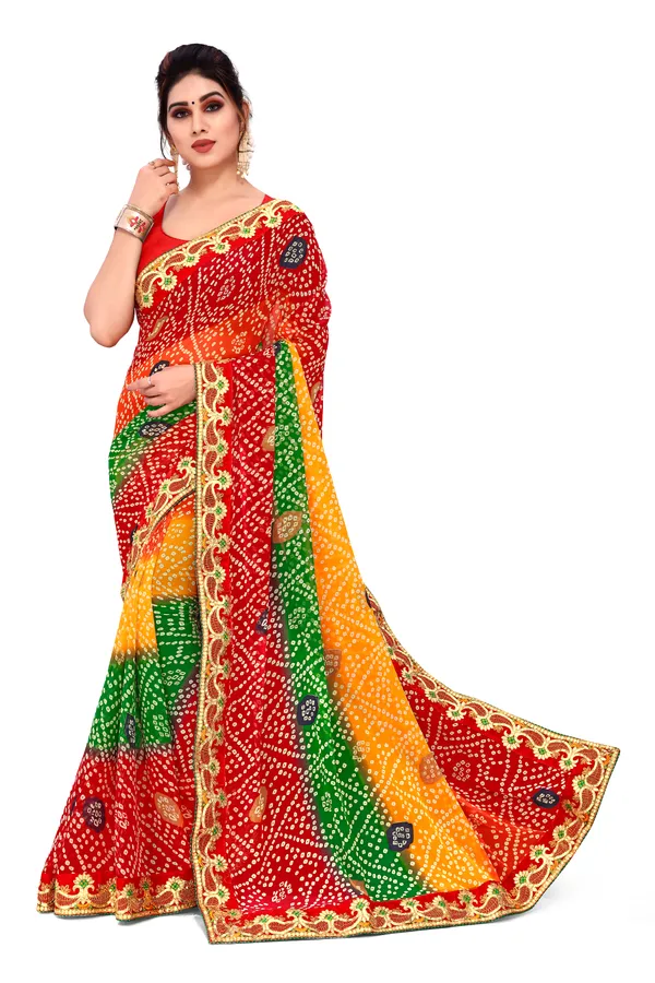Georgette_Saree_Bandhani_Pattern_Fancy_Lace_Printed_Saree