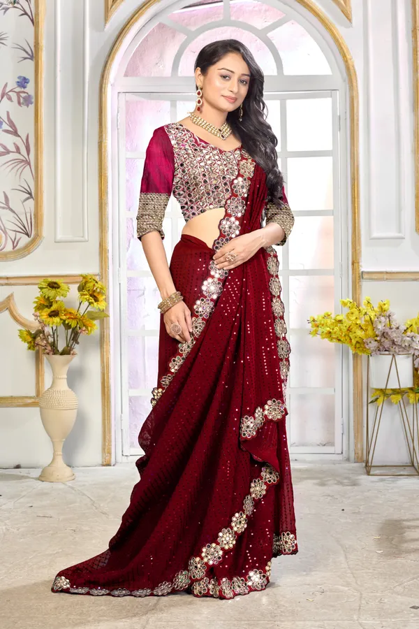 Georgette_Saree_With_Heavy_Mirror_Work_And_Sequence_With_Matching_Blouse_Piece