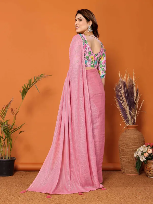 Chiffon_Plain_Saree_With_Kalamkari_Digital_Print_Blouse