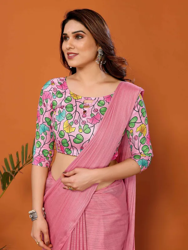 Chiffon_Plain_Saree_With_Kalamkari_Digital_Print_Blouse