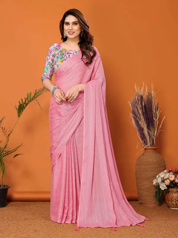 Chiffon_Plain_Saree_With_Kalamkari_Digital_Print_Blouse