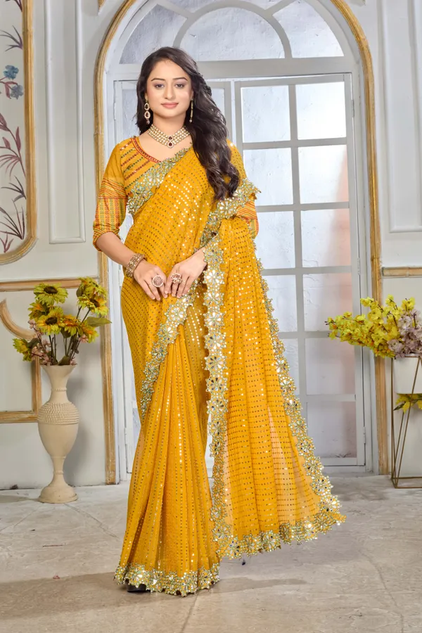 Georgette_Saree_With_Heavy_Mirror_Work_And_Sequence_With_Matching_Blouse_Piece