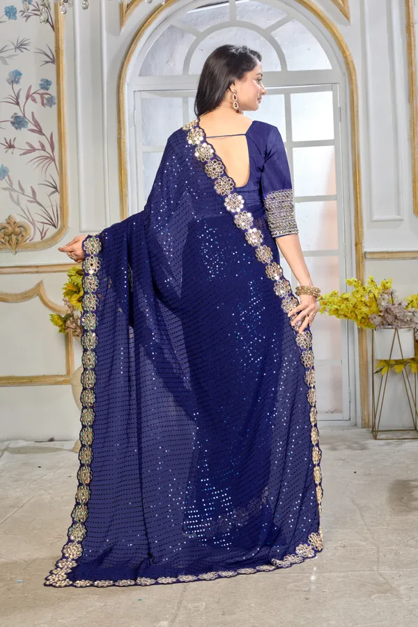 Georgette_Saree_With_Heavy_Mirror_Work_And_Sequence_With_Matching_Blouse_Piece