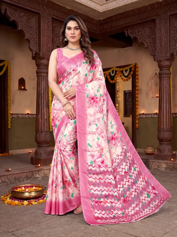 Tussar_Silk_Saree_Digital_Printed_Floral_Pattern_With_Running_Blouse_Piece