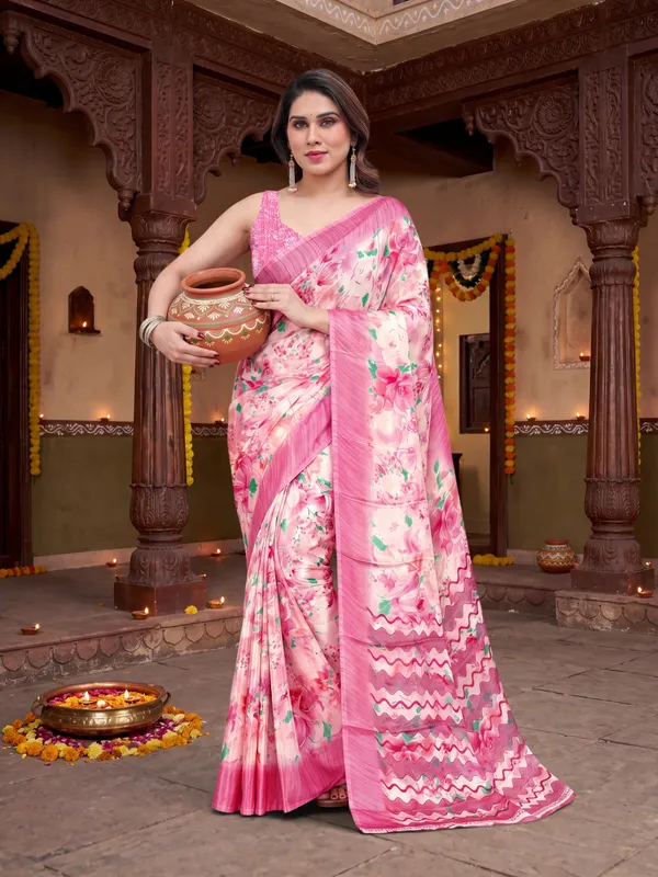 Tussar_Silk_Saree_Digital_Printed_Floral_Pattern_With_Running_Blouse_Piece