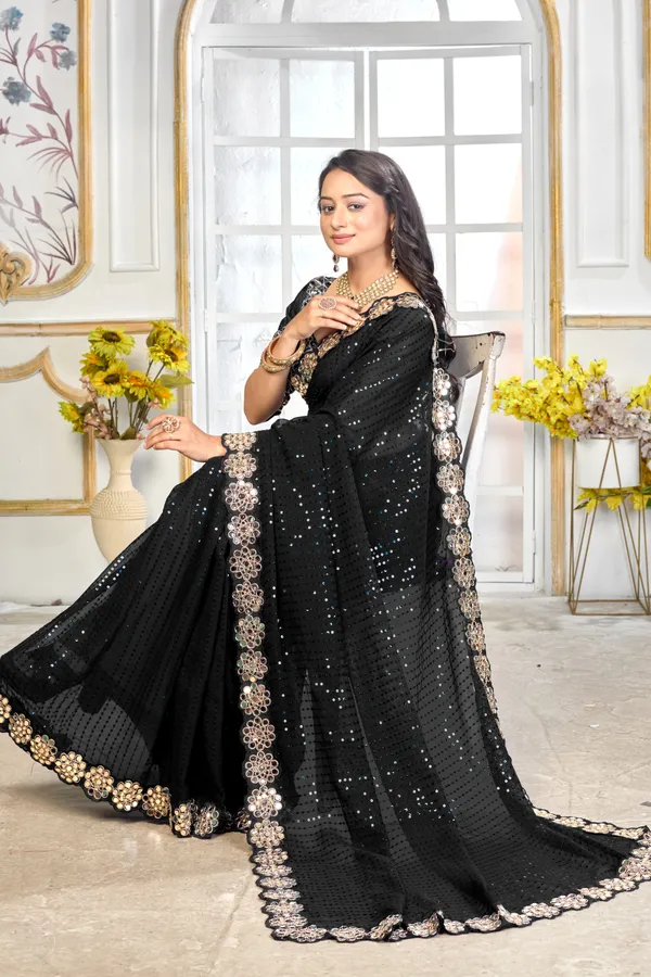 Georgette_Saree_With_Heavy_Mirror_Work_And_Sequence_With_Matching_Blouse_Piece