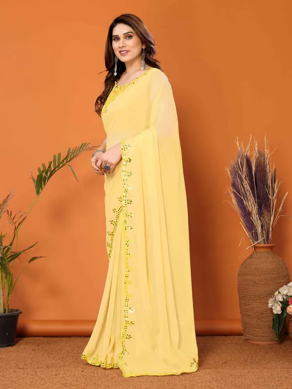 Women's_Georgette_Plain_Mirror_Work_Party_Wear_Sarees_With_Blouse_Piece