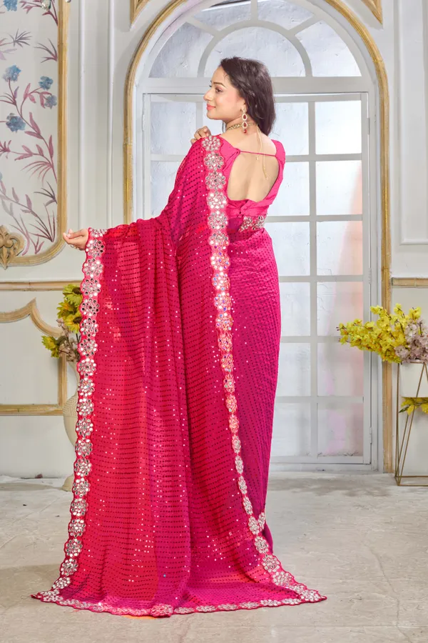 Georgette_Saree_With_Heavy_Mirror_Work_And_Sequence_With_Matching_Blouse_Piece